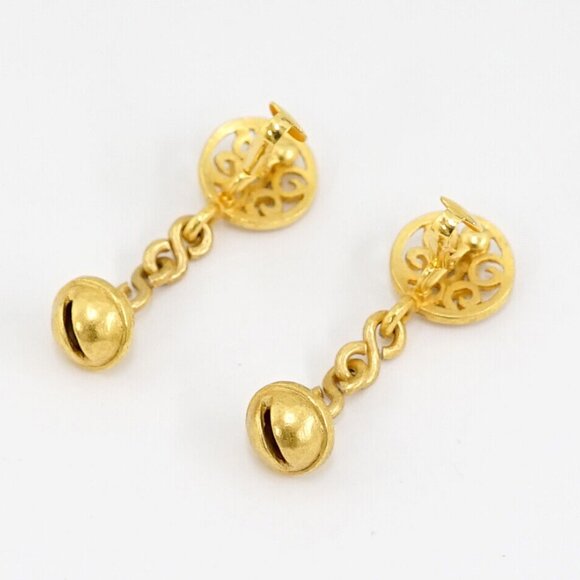 CHANEL CC Logos Filigree bell Dangle Earrings Gold Tone 95P Auth w/Box #2100 - Picture 3 of 6